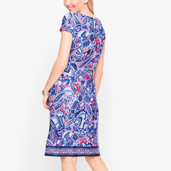 NWT Talbots Faux Wrap Dress Plus 2X Blue Pink Paisley Floral Knee Length Stretch - Picture 2 of 12